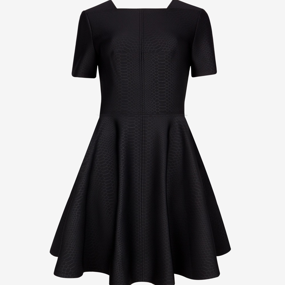 NWOT Ted Baker Embossed Scuba Retro short sleeve pleated overlay goth Dress 1